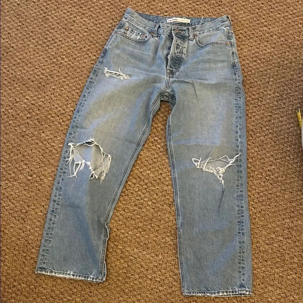 GRLFRND Blue Relaxed Fit Jeans with Distressed Details